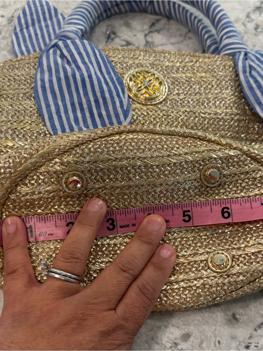 LILLY PULITZER Malia Mini Straw Bag Seersucker Scarf Handle Wrap - Picture 5 of 8
